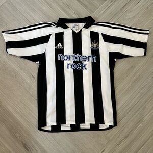 Adidas Black and White Striped Newcastle United Jersey Men's Small